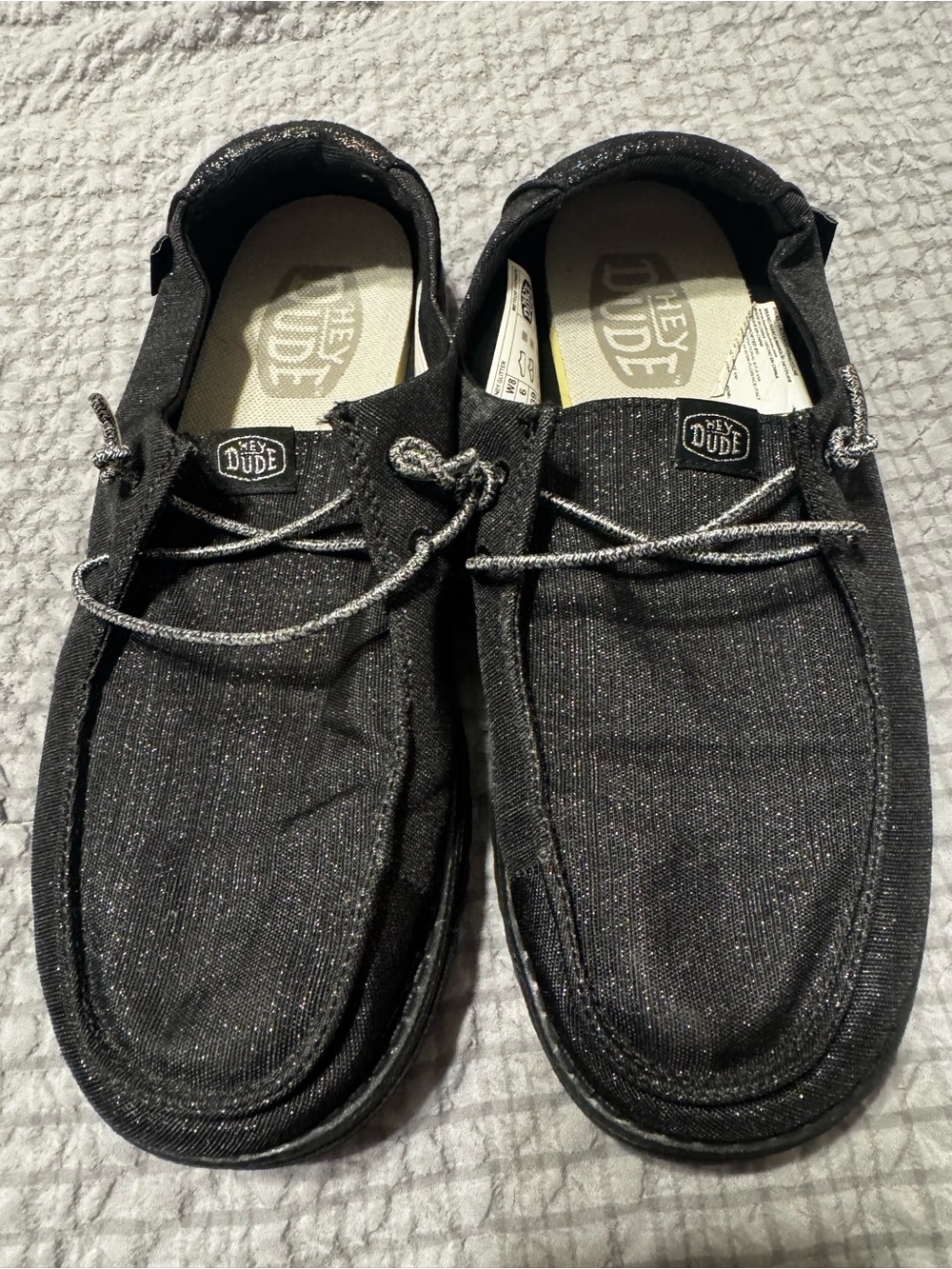Hey Dude Wendy Sparkle Black Slip-On Shoes for Women- Black meteor